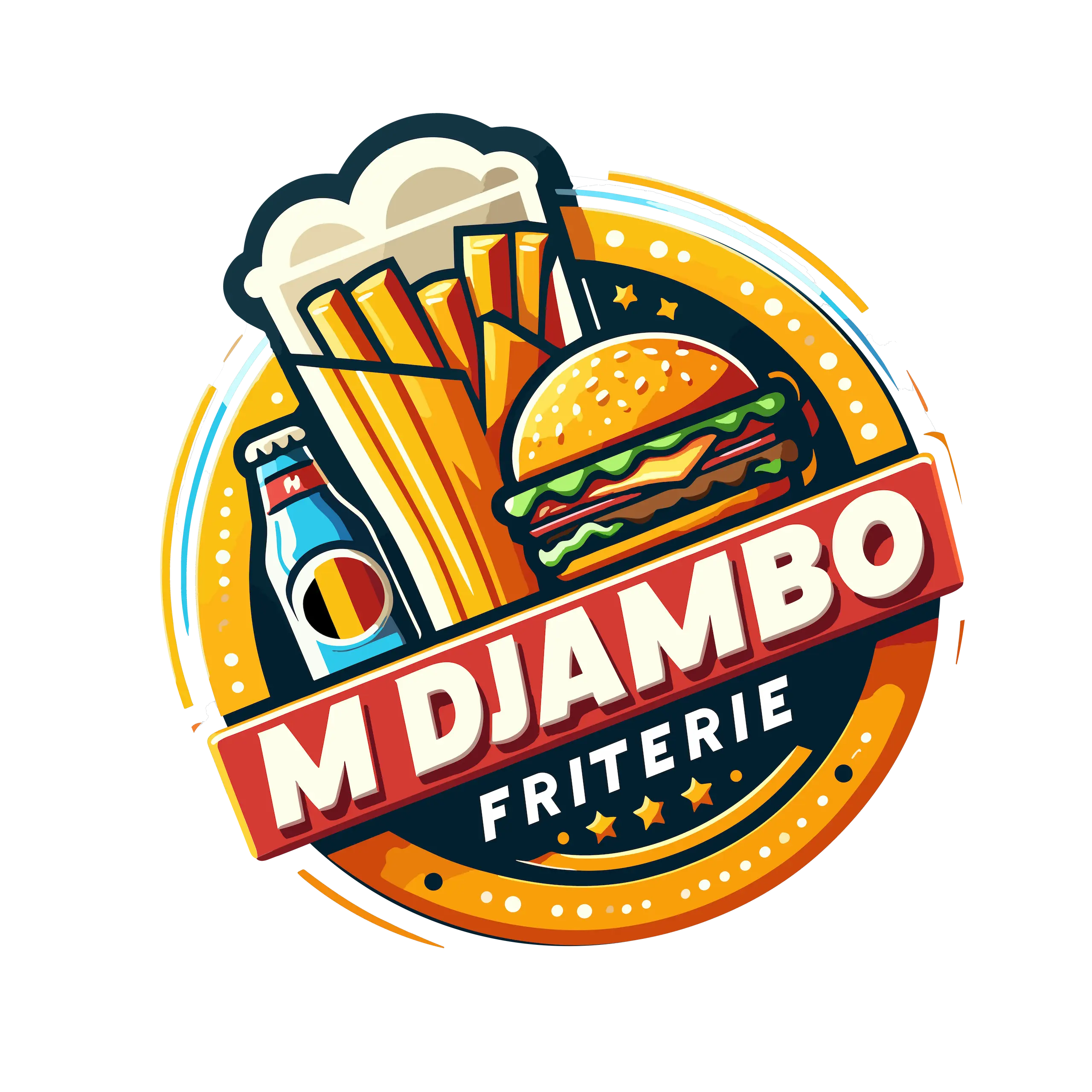 Logo MDjambo friterie Jurbise spécialiste philly cheese steak smash burger frites belges proche Pairi Daiza